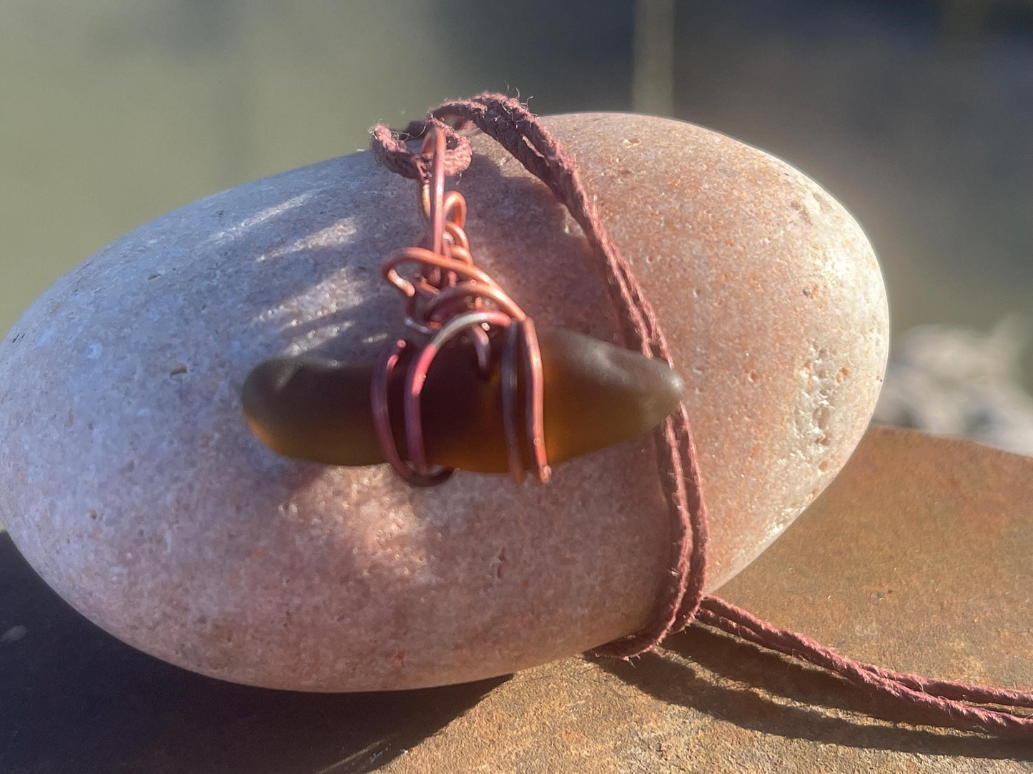 Sea glass necklace. Recycled necklace, gift for him. Ethical jewellery. Sea glass pendant. Eco friendly necklace. Eco friendly jewellery.