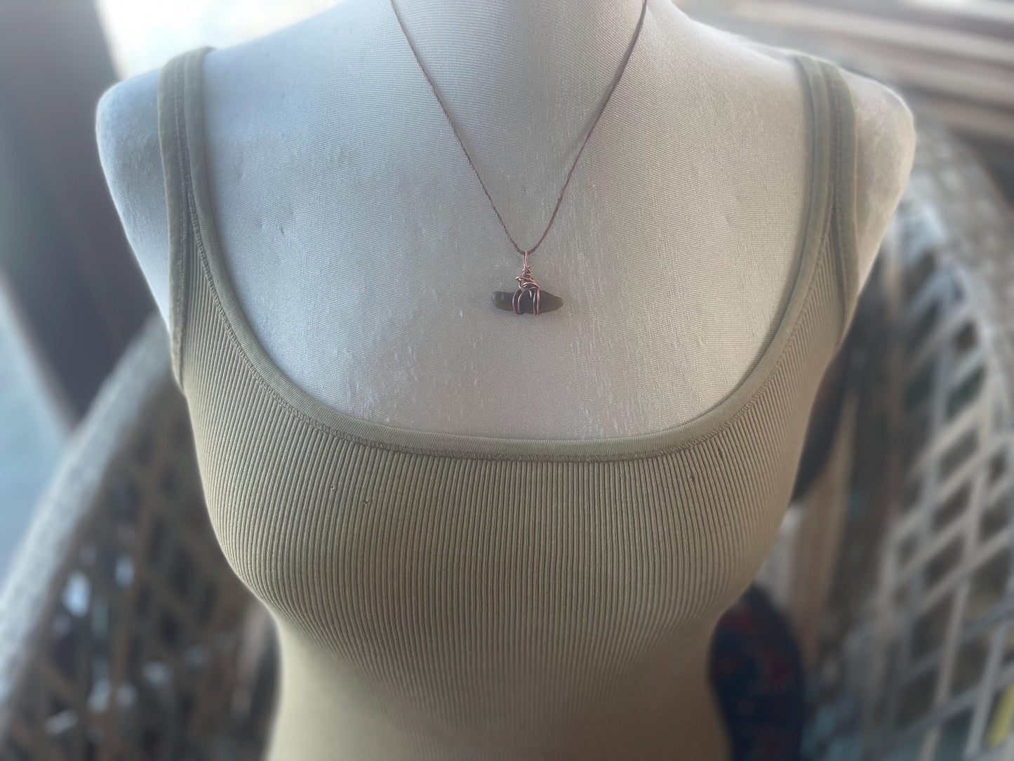 Sea glass necklace. Recycled necklace, gift for him. Ethical jewellery. Sea glass pendant. Eco friendly necklace. Eco friendly jewellery.