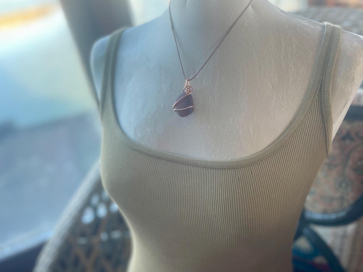 Sea glass necklace. Recycled necklace, gift for him. Ethical jewellery. Sea glass pendant. Eco friendly necklace. Eco friendly jewellery.