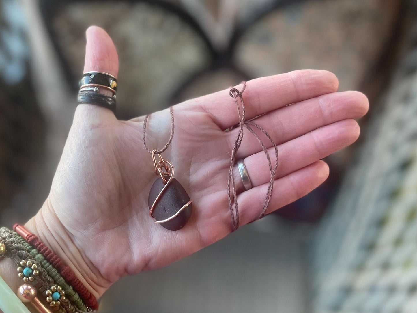 Sea glass necklace. Recycled necklace, gift for him. Ethical jewellery. Sea glass pendant. Eco friendly necklace. Eco friendly jewellery.