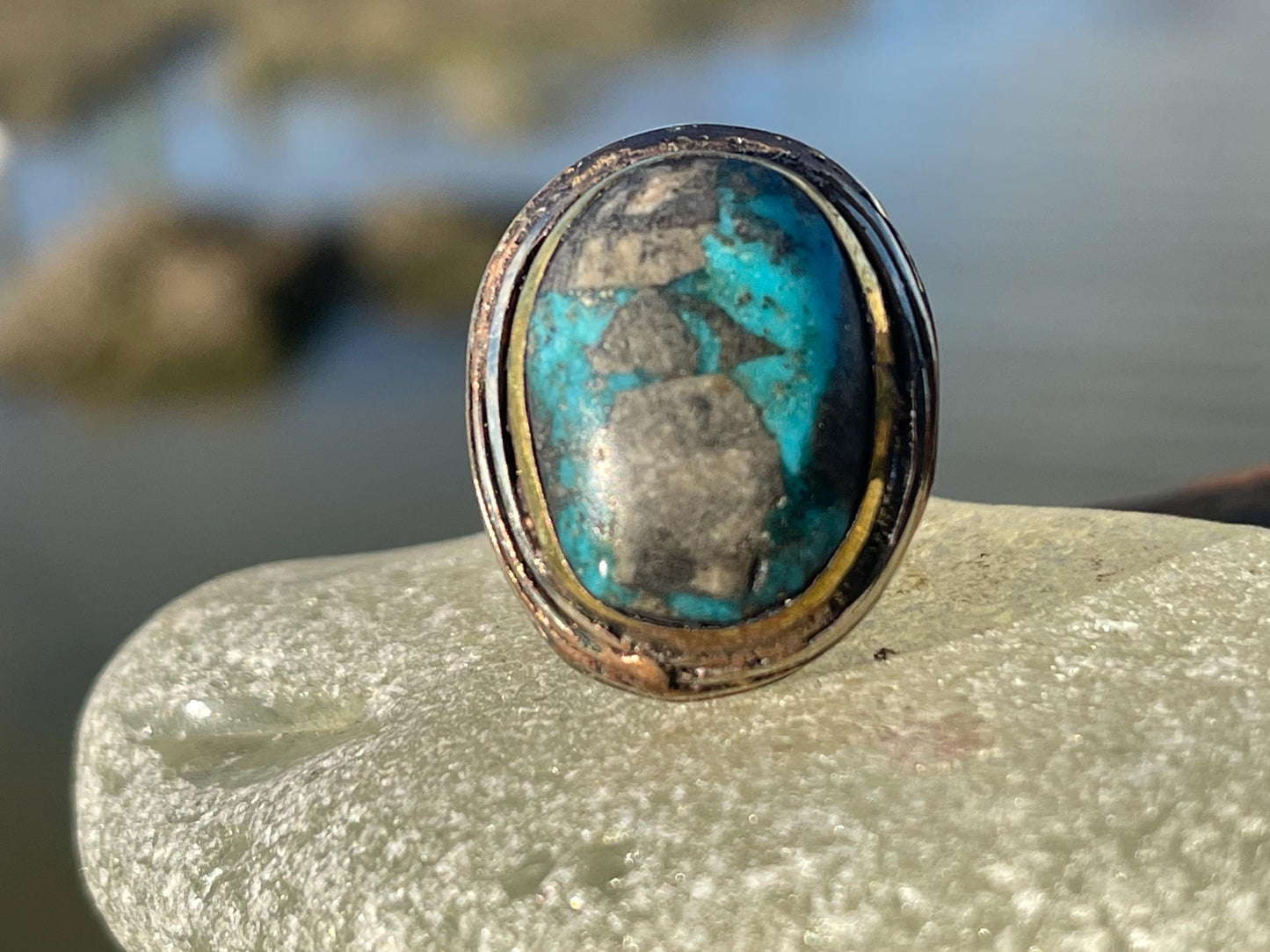 Fabulous vintage turquoise ring, boho vintage jewellery, ethical jewellery, gypsy ring. Eco friendly jewellery. Turquoise jewellery.