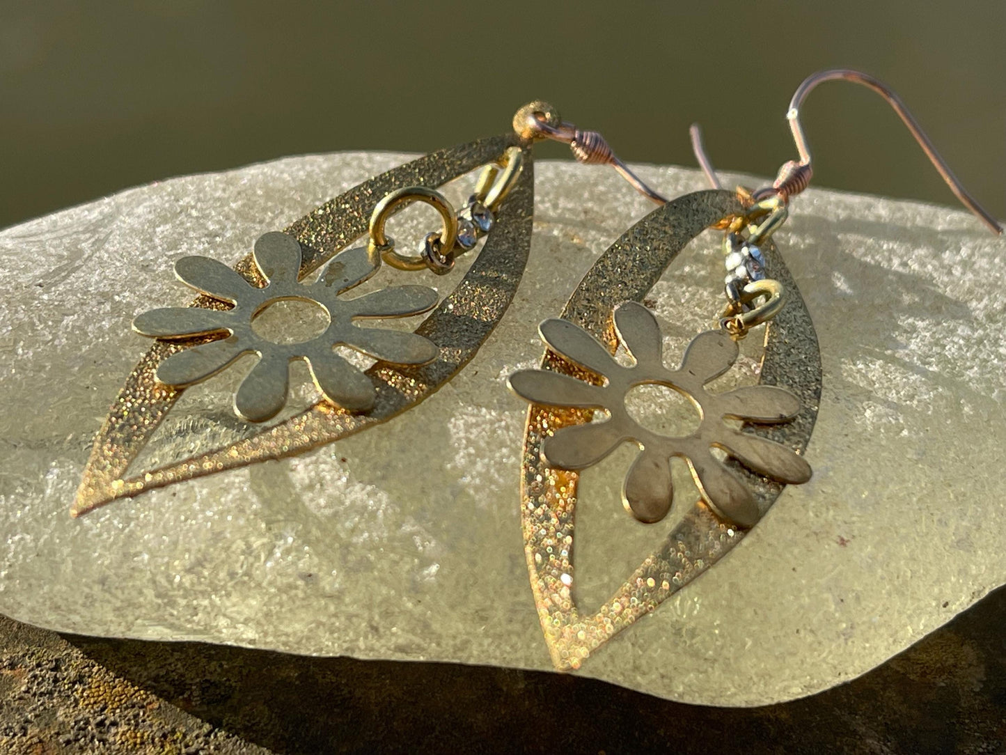 Gold tone festive earrings, Christmas jewellery, ethical jewellery, Christmas earrings, romantic gifts, sparkly earrings.
