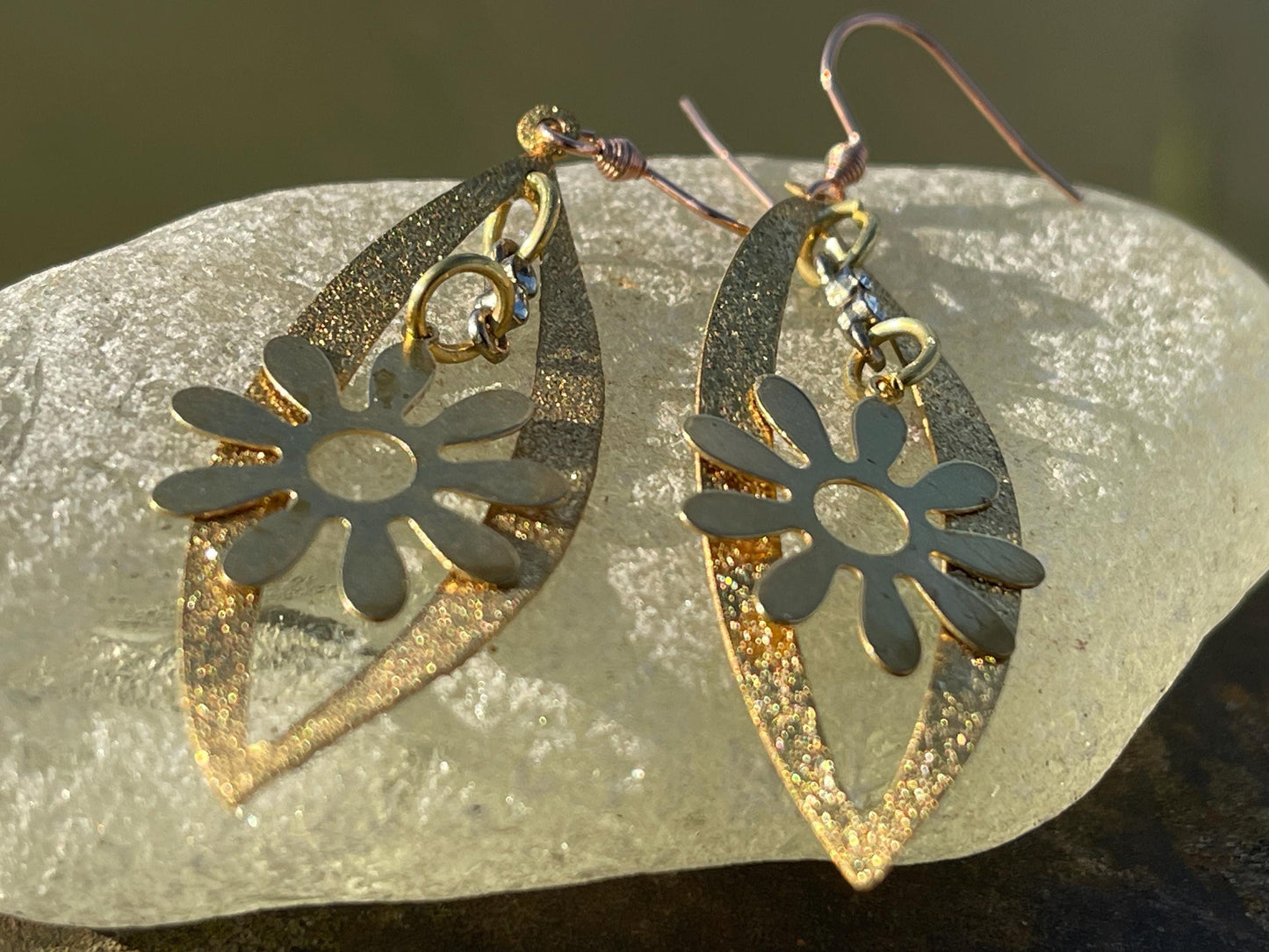 Gold tone festive earrings, Christmas jewellery, ethical jewellery, Christmas earrings, romantic gifts, sparkly earrings.