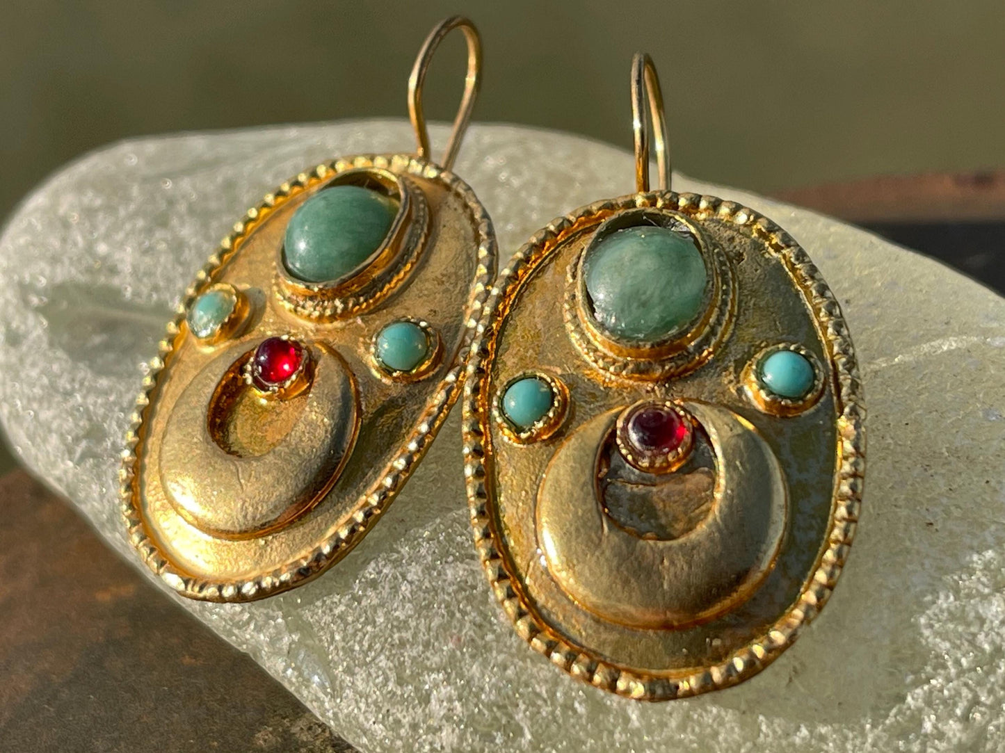 Gypsy jewellery, gold vintage earrings, red jewellery, ethical jewellery, gypsy earrings, romantic gifts, eco friendly jewellery
