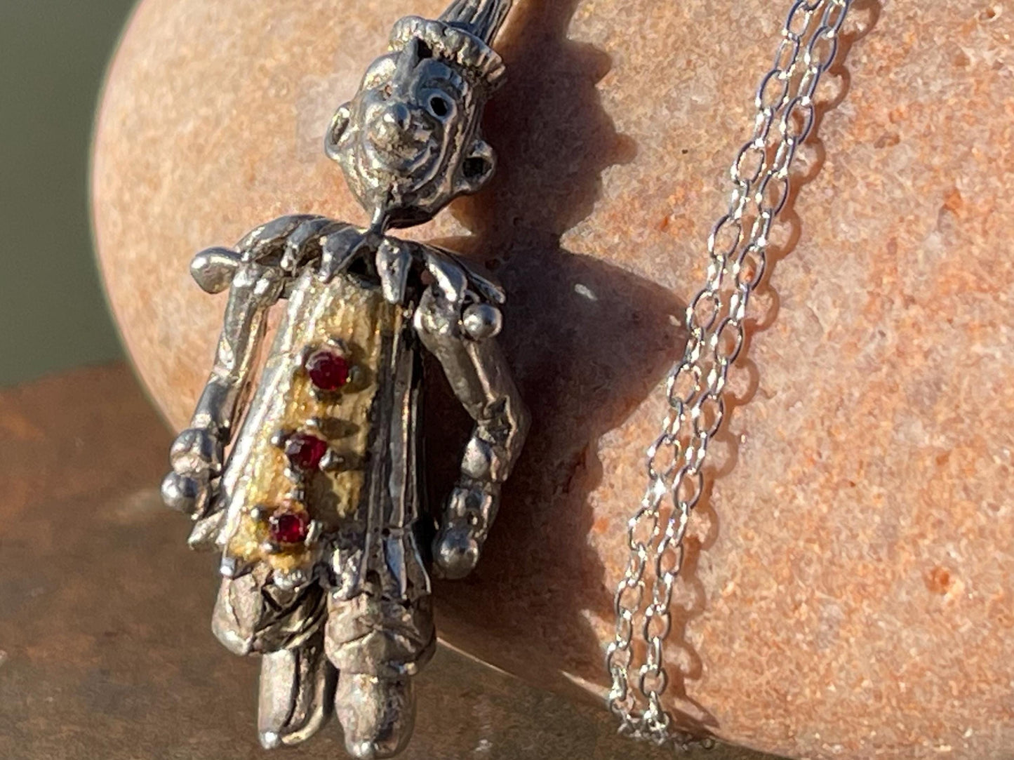 Articulated clown necklace, clown jewellery. Ethical jewellery. Eco friendly gift for her, vintage necklace, articulated necklace