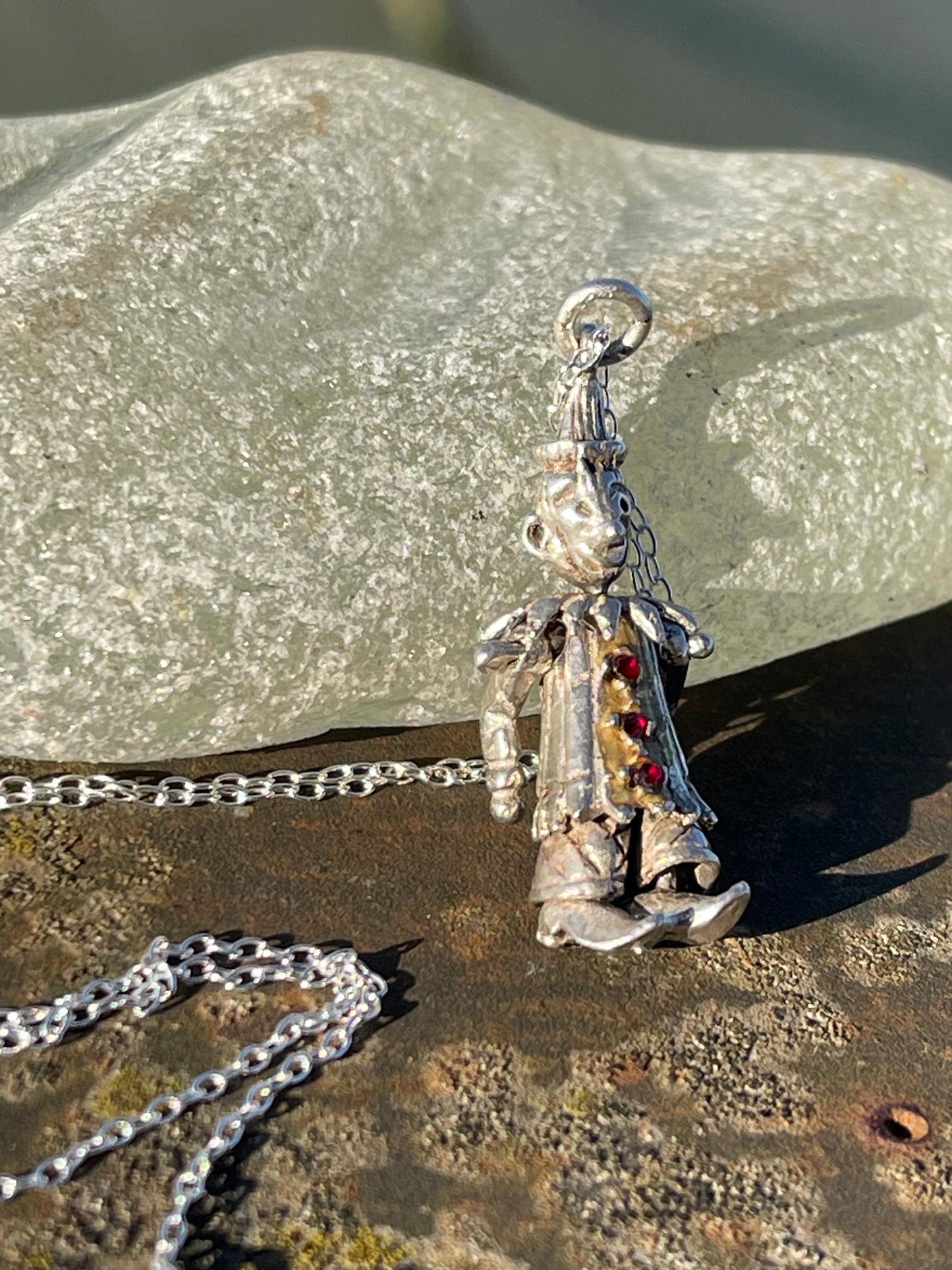 Articulated clown necklace, clown jewellery. Ethical jewellery. Eco friendly gift for her, vintage necklace, articulated necklace