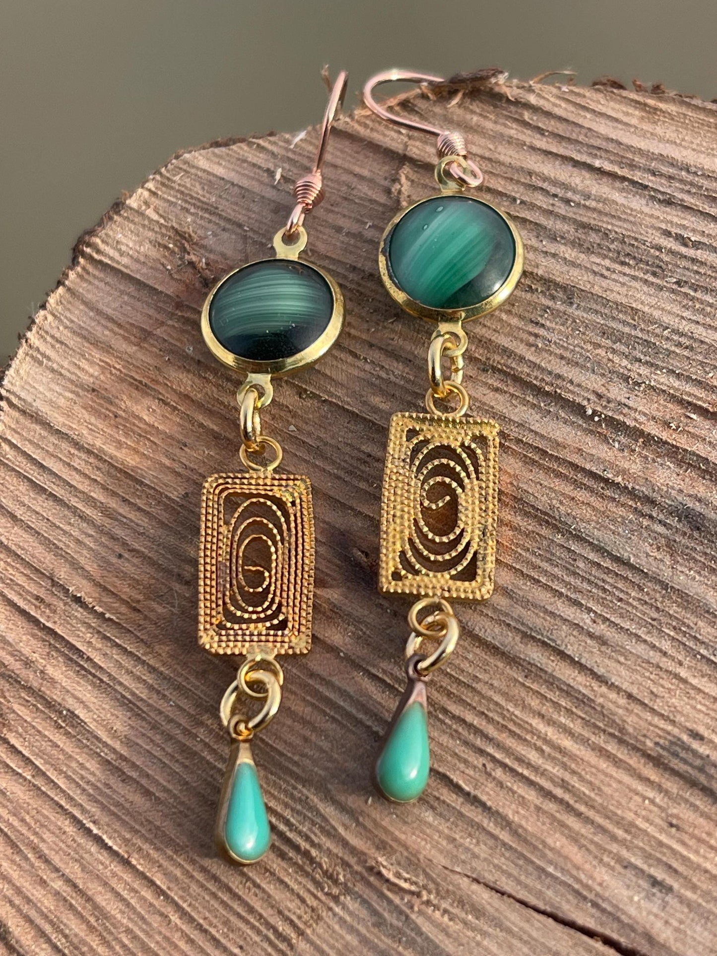 Beautiful green & gold vintage earrings. Eco friendly jewellery made from stunning vintage beading. Eco friendly earrings. Ethical jewellery