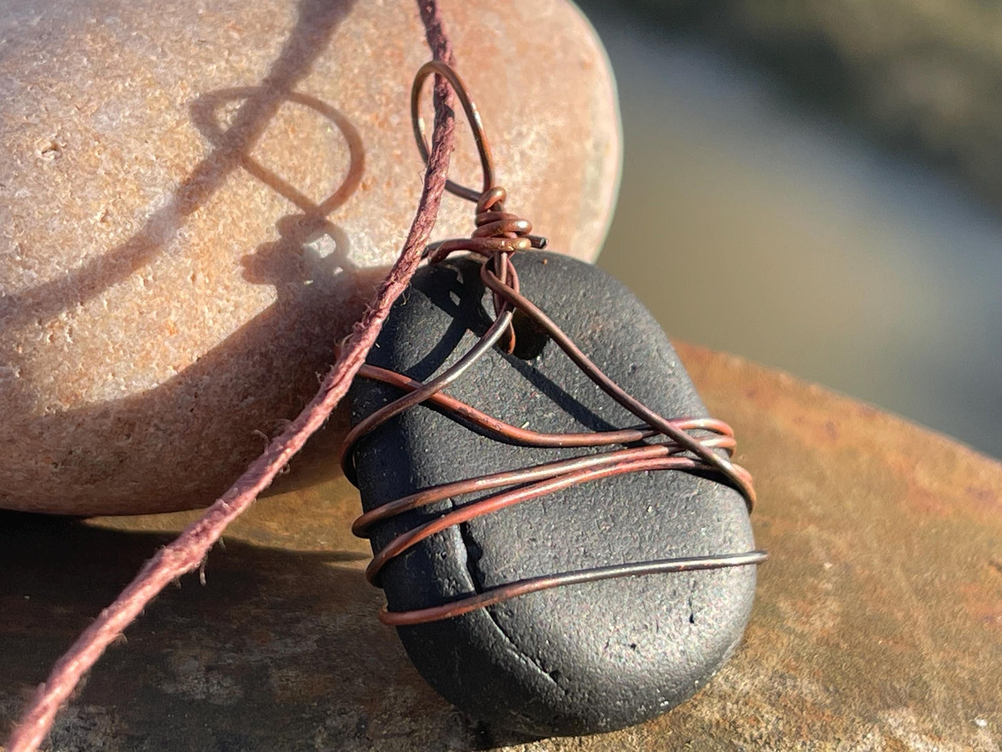 Eco friendly sea glass necklace. Ethical jewellery, boho necklace, unusual gift for him, gift for man, dragons blood, sea glass jewellery