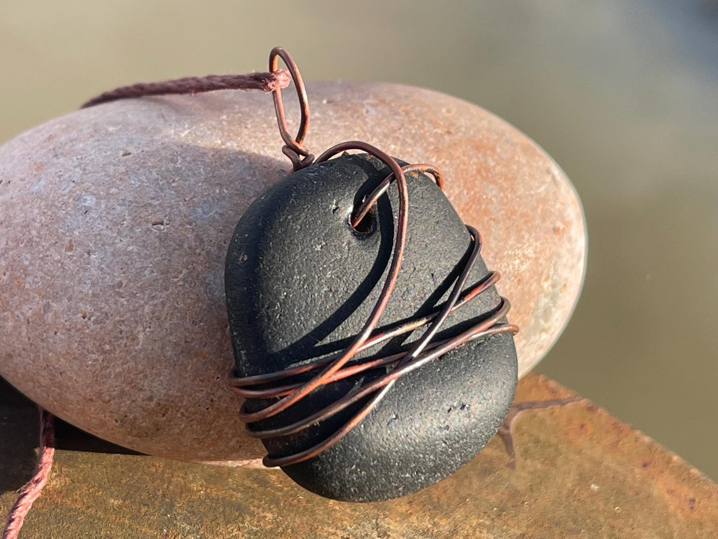 Eco friendly sea glass necklace. Ethical jewellery, boho necklace, unusual gift for him, gift for man, dragons blood, sea glass jewellery