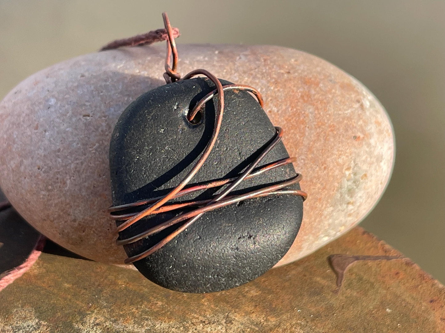 Eco friendly sea glass necklace. Ethical jewellery, boho necklace, unusual gift for him, gift for man, dragons blood, sea glass jewellery