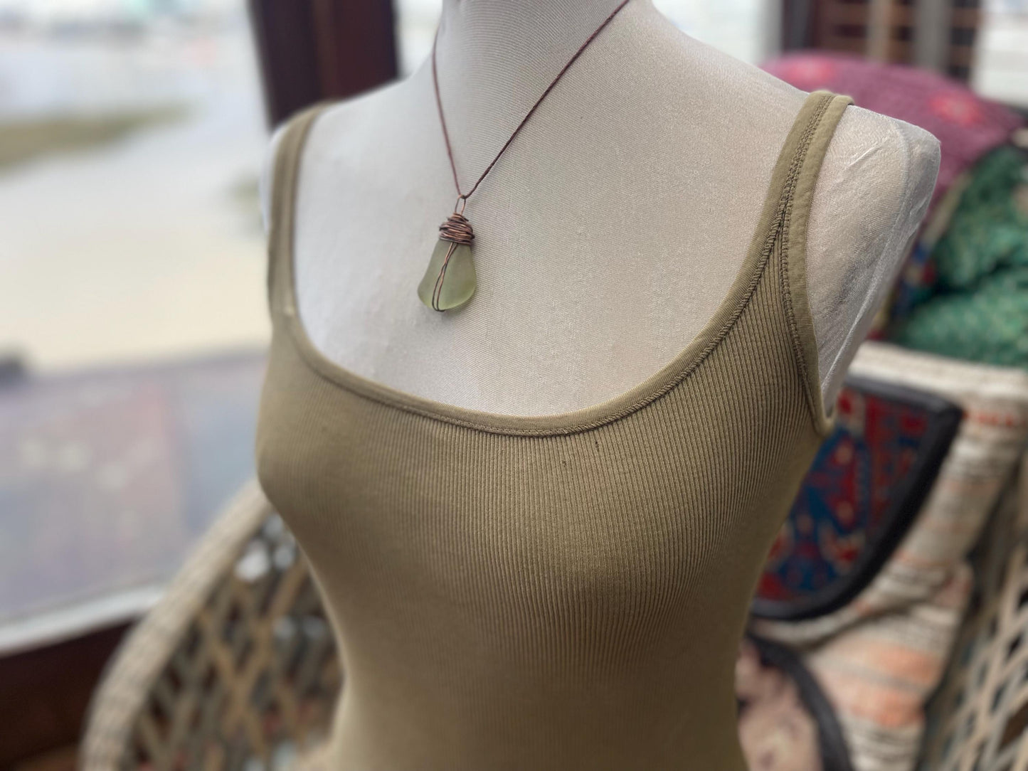 Eco friendly sea glass necklace. Ethical jewellery, boho necklace, unusual gift for him, gift for man, boho necklace, sea glass jewellery