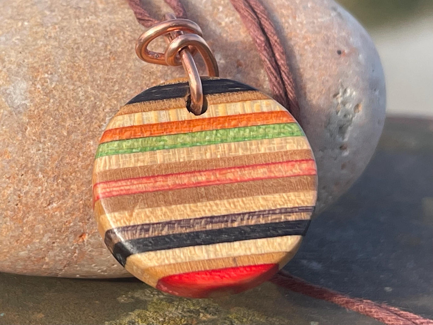 ORANGE Handmade pendant made from old skateboards. Skateboard necklace. Unique gifts for men. Sustainable jewellery. Eco friendly jewellery.