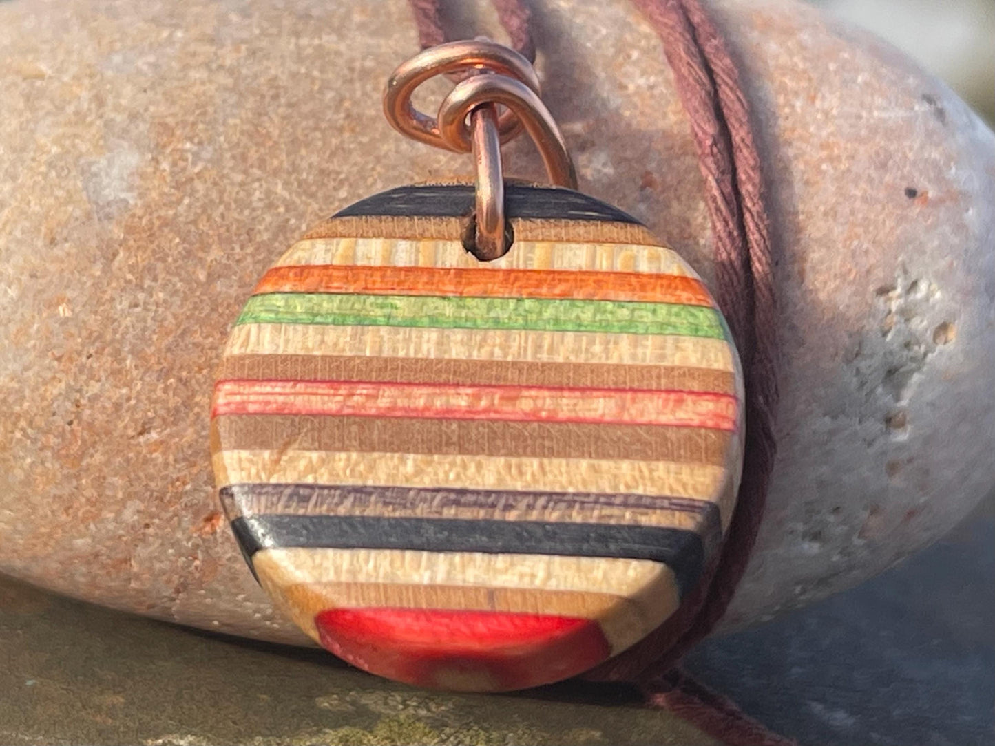 ORANGE Handmade pendant made from old skateboards. Skateboard necklace. Unique gifts for men. Sustainable jewellery. Eco friendly jewellery.