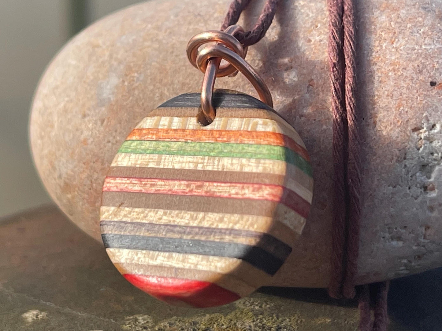 ORANGE Handmade pendant made from old skateboards. Skateboard necklace. Unique gifts for men. Sustainable jewellery. Eco friendly jewellery.