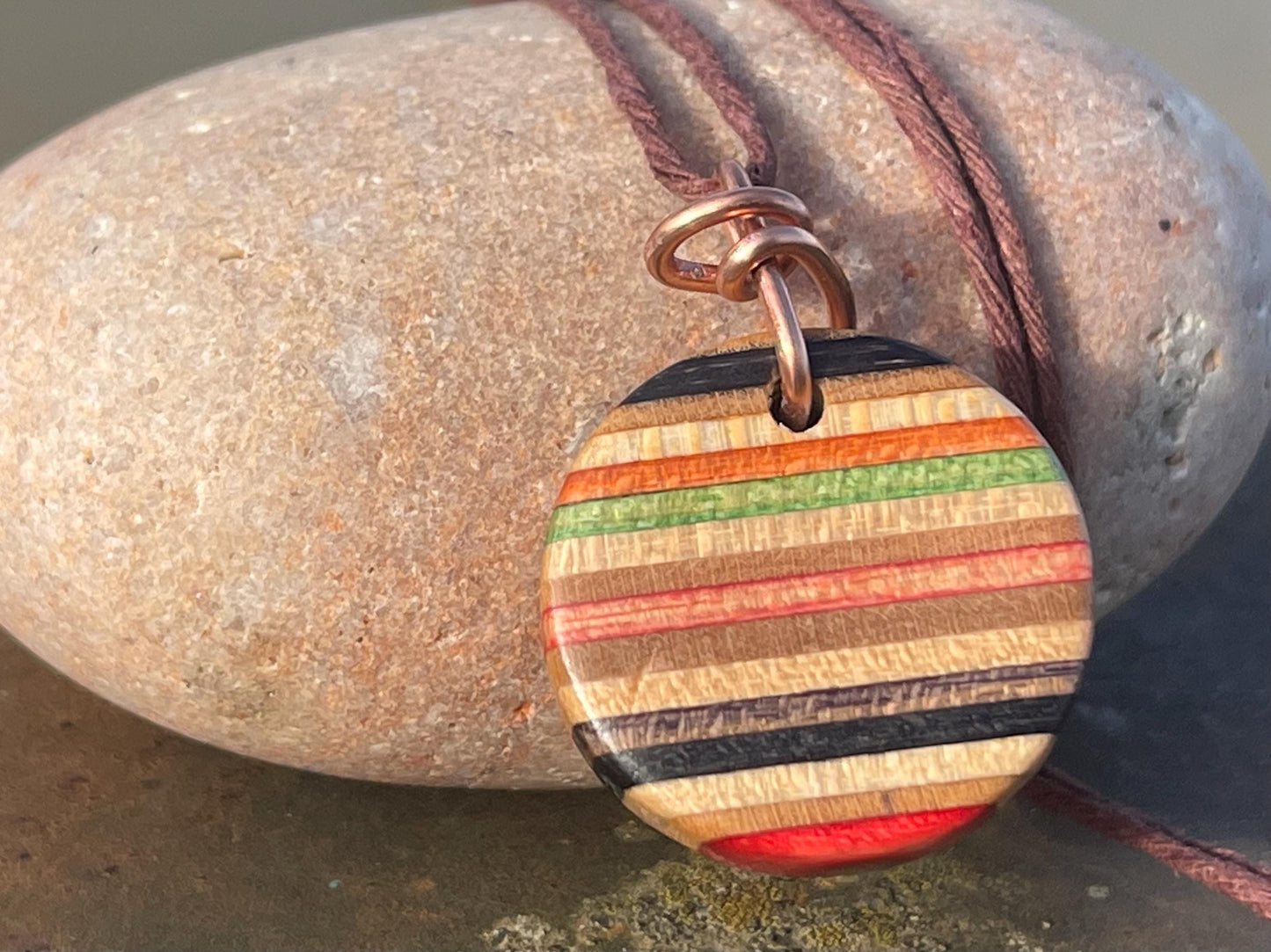 ORANGE Handmade pendant made from old skateboards. Skateboard necklace. Unique gifts for men. Sustainable jewellery. Eco friendly jewellery.