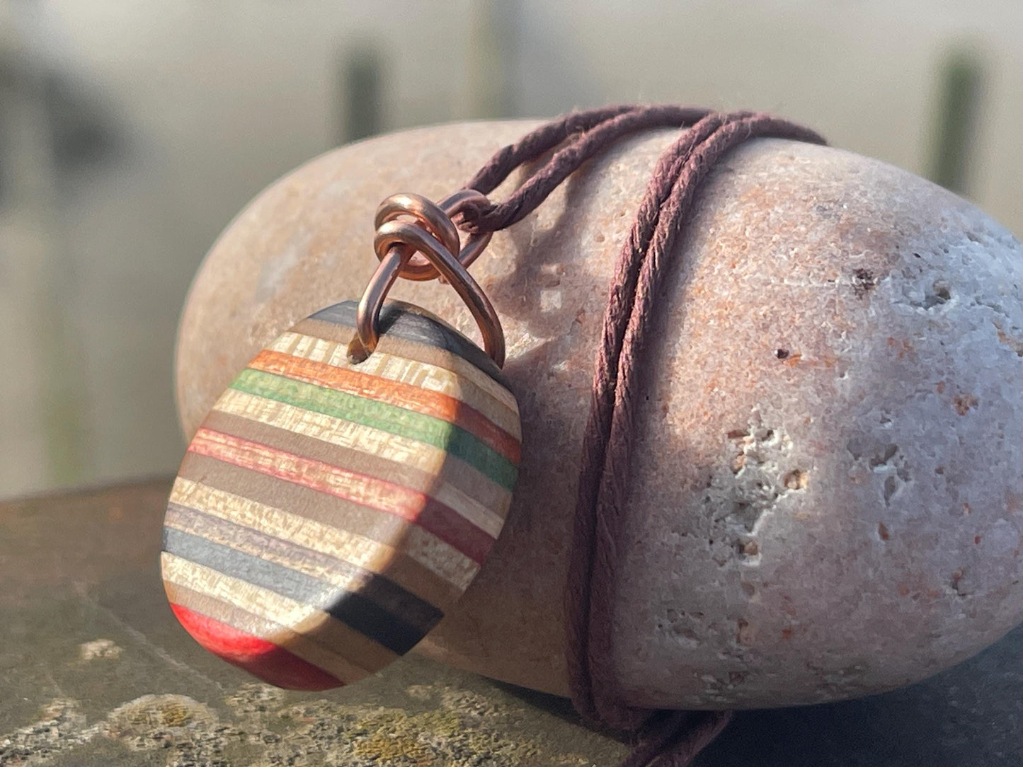 ORANGE Handmade pendant made from old skateboards. Skateboard necklace. Unique gifts for men. Sustainable jewellery. Eco friendly jewellery.