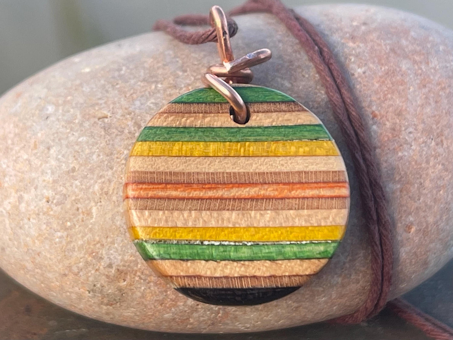 GREEN Handmade pendant made from old skateboards. Skateboard necklace. Unique gifts for men. Sustainable jewellery. Eco friendly jewellery.