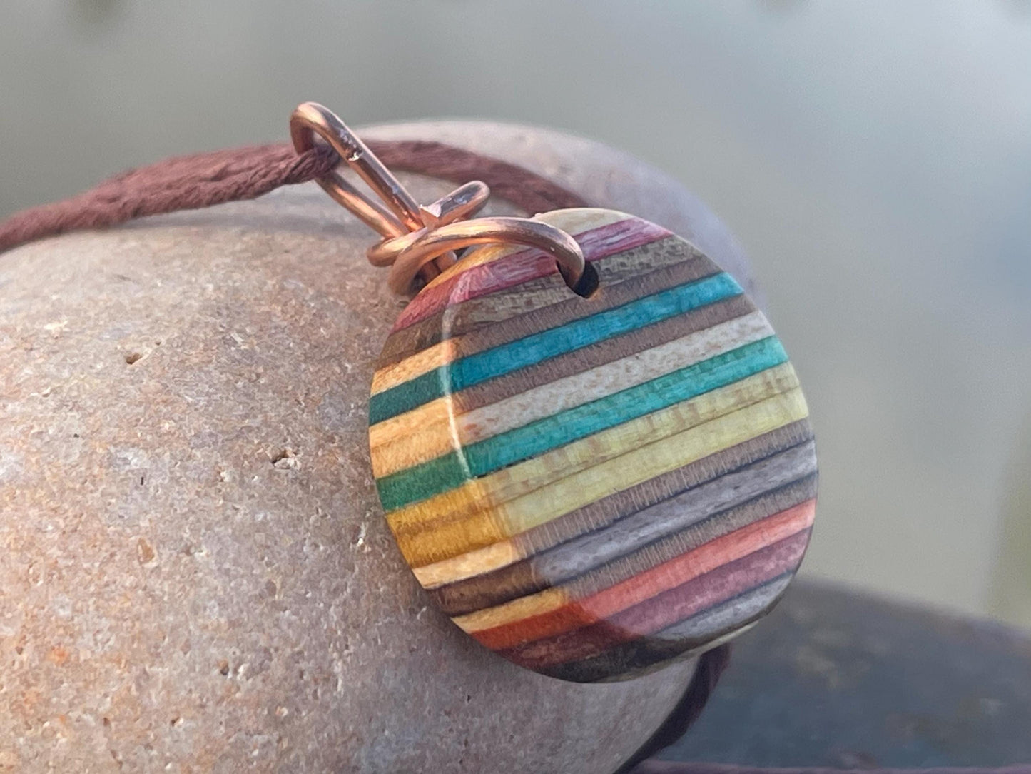 MULTICOLOURED Handmade pendant made from old skateboards. Skate necklace. Unique gifts for men. Sustainable Eco friendly jewellery.