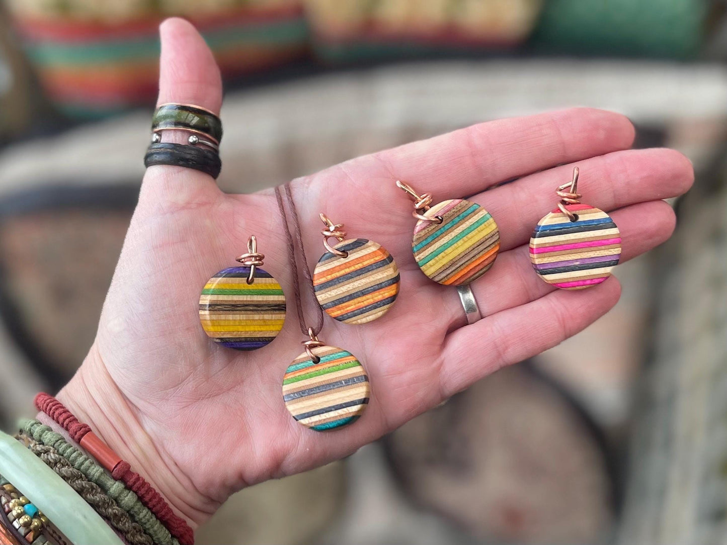 BLUE / PURPLE Handmade pendant made from old skateboards. Skateboard necklace. Gifts for men. Sustainable jewellery. Eco friendly jewellery.