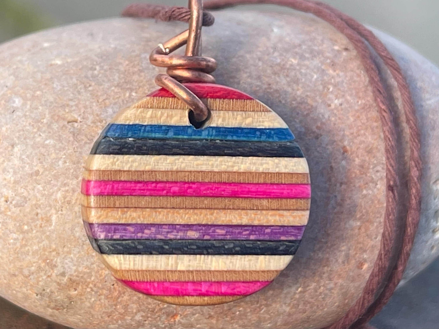 PINK Handmade pendant made from old skateboards. Skateboard necklace. Unique gifts for men. Sustainable jewellery. Eco friendly jewellery.