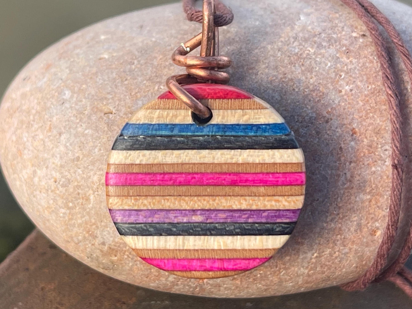 PINK Handmade pendant made from old skateboards. Skateboard necklace. Unique gifts for men. Sustainable jewellery. Eco friendly jewellery.