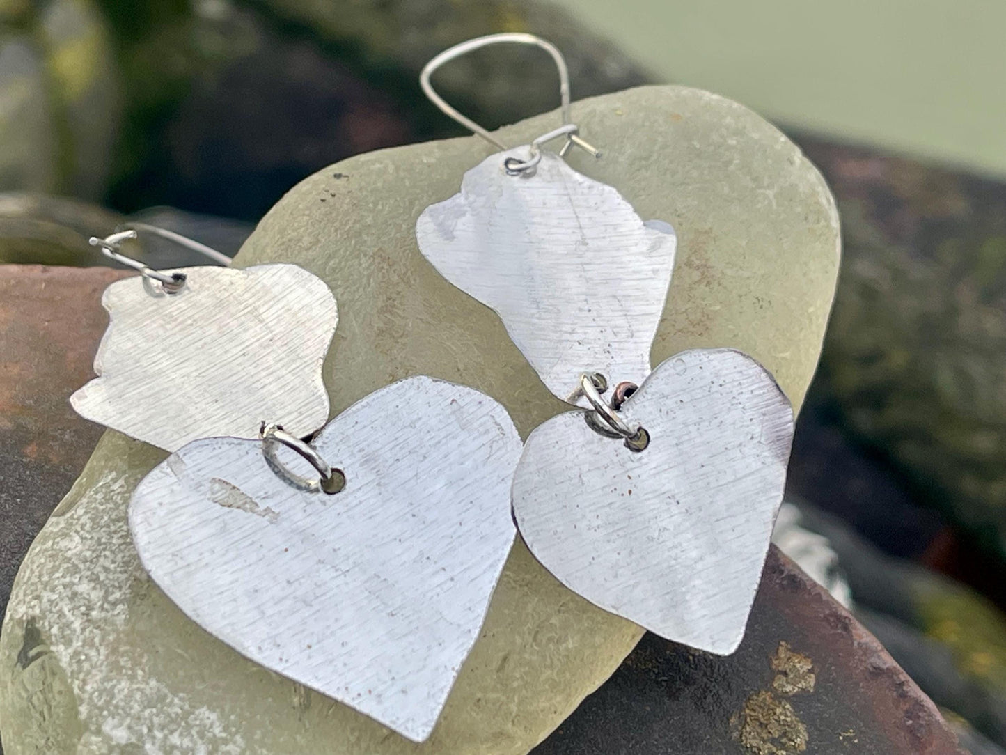 Recycled earrings, heart jewellery, recycled jewellery, heart earrings, eco friendly jewellery, boho gift for her, ethical jewellery