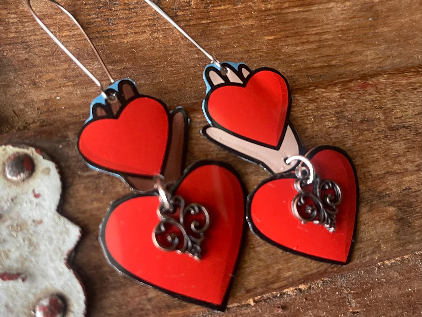 Recycled earrings, heart jewellery, recycled jewellery, heart earrings, eco friendly jewellery, boho gift for her, ethical jewellery