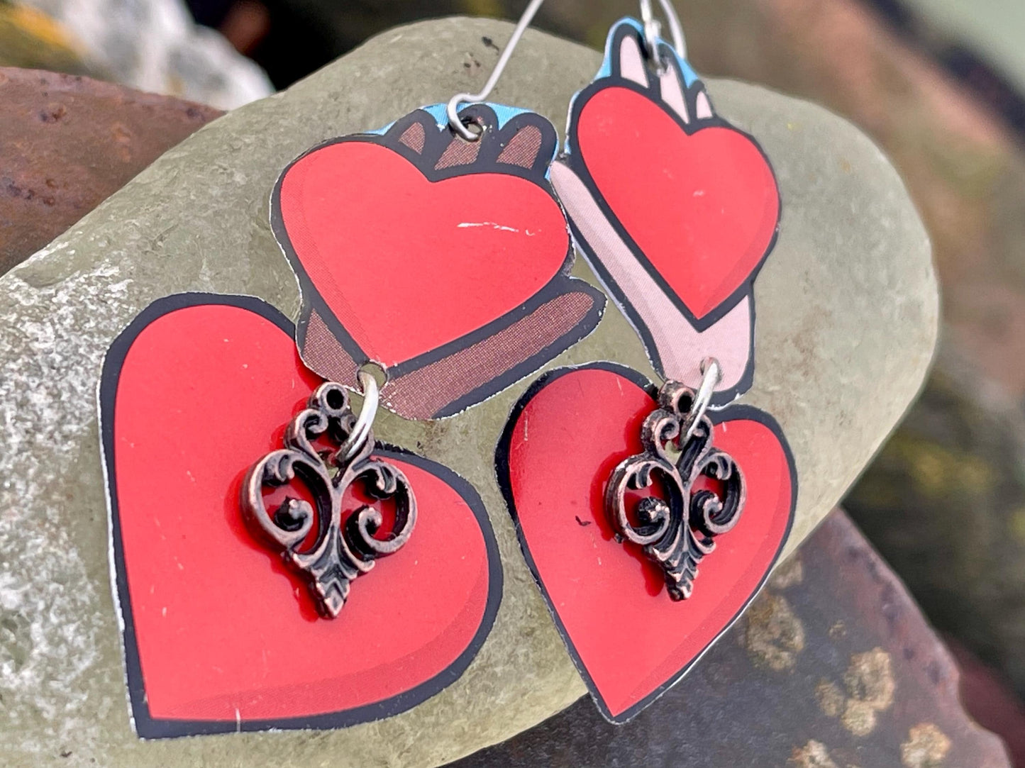 Recycled earrings, heart jewellery, recycled jewellery, heart earrings, eco friendly jewellery, boho gift for her, ethical jewellery