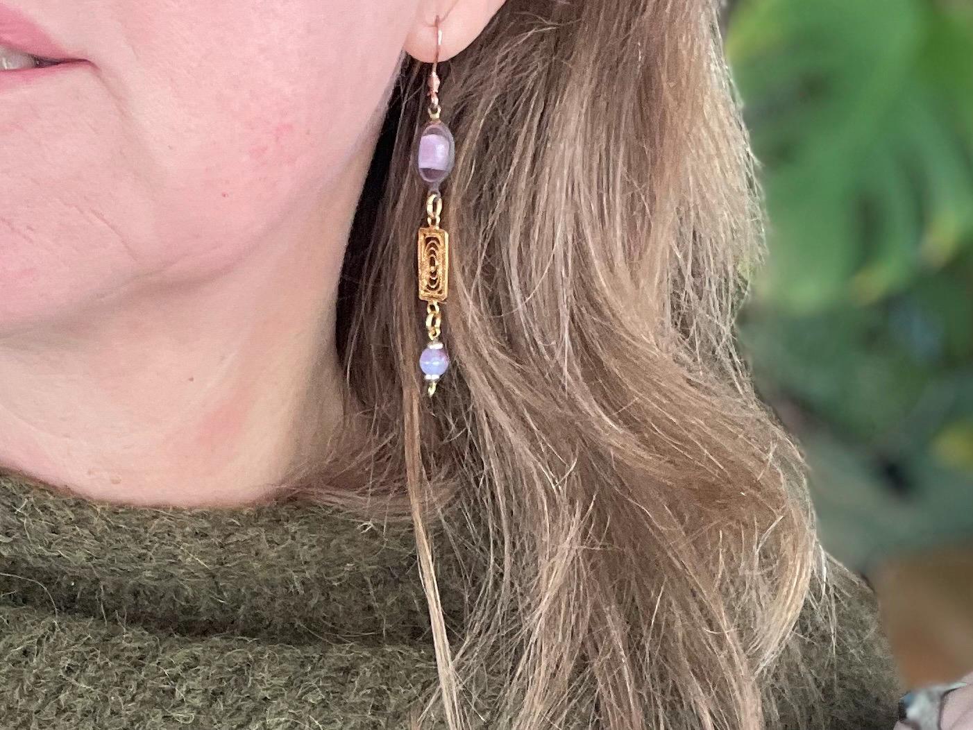 Beautiful pink & gold vintage earrings. Eco friendly jewellery made from stunning vintage beading. Eco friendly earrings. Ethical jewellery.