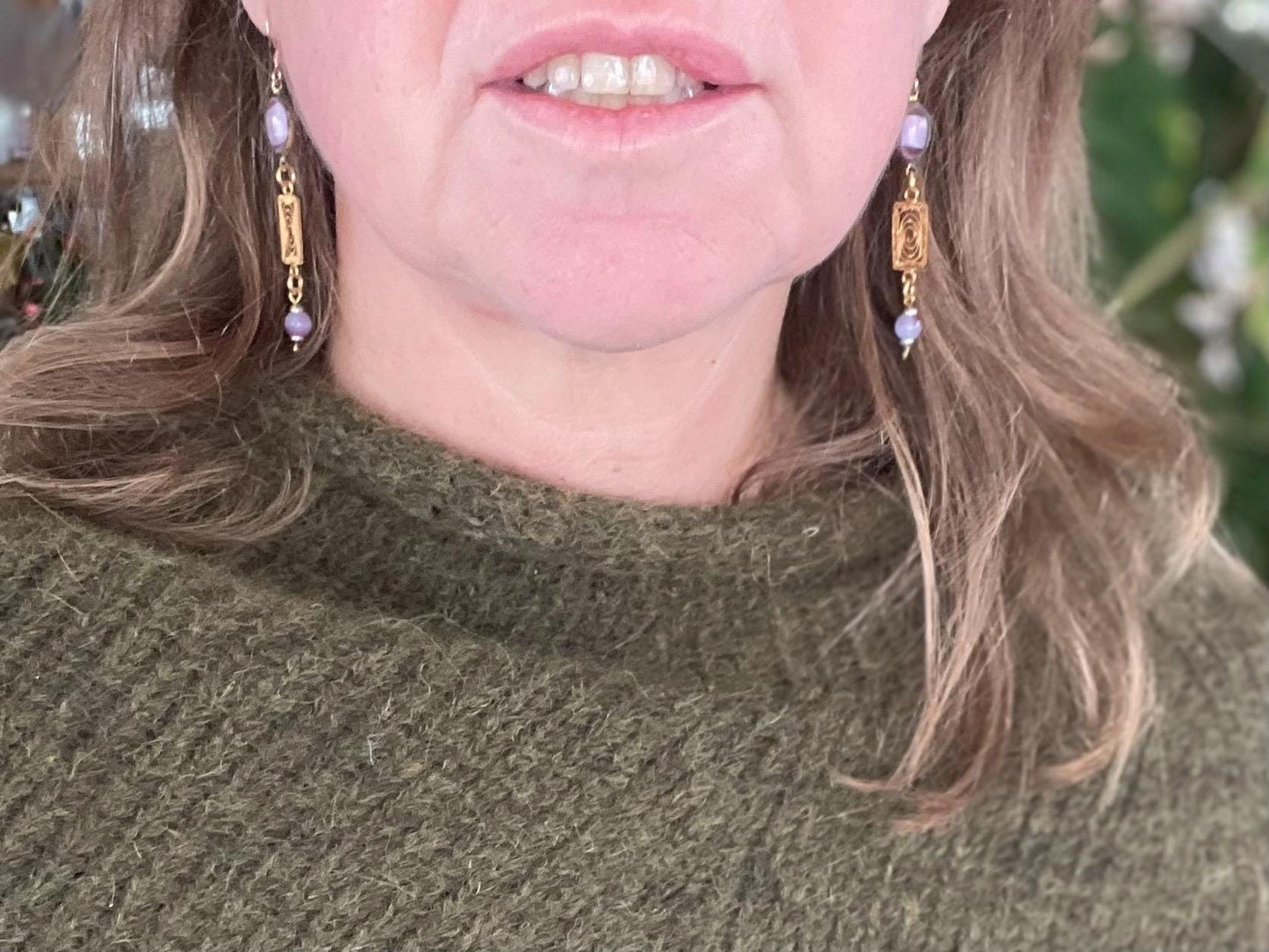 Beautiful pink & gold vintage earrings. Eco friendly jewellery made from stunning vintage beading. Eco friendly earrings. Ethical jewellery.