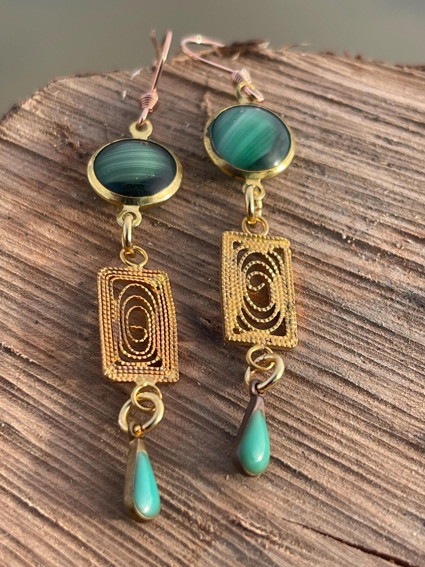 Beautiful green & gold vintage earrings. Eco friendly jewellery made from stunning vintage beading. Eco friendly earrings. Ethical jewellery