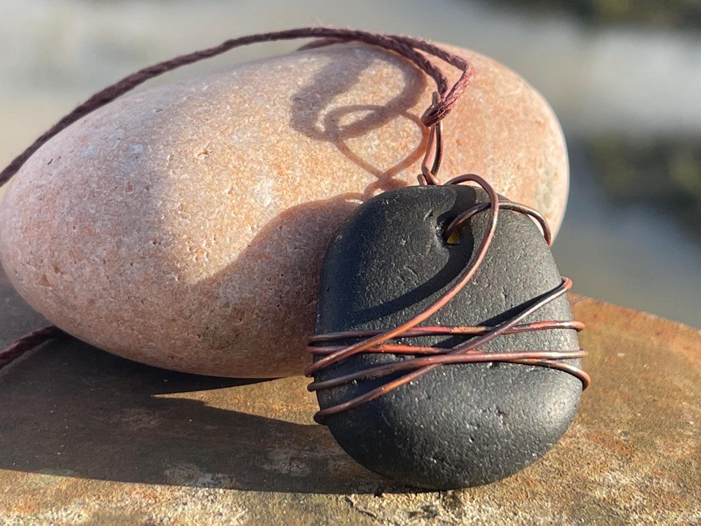 Eco friendly sea glass necklace. Ethical jewellery, boho necklace, unusual gift for him, gift for man, dragons blood, sea glass jewellery