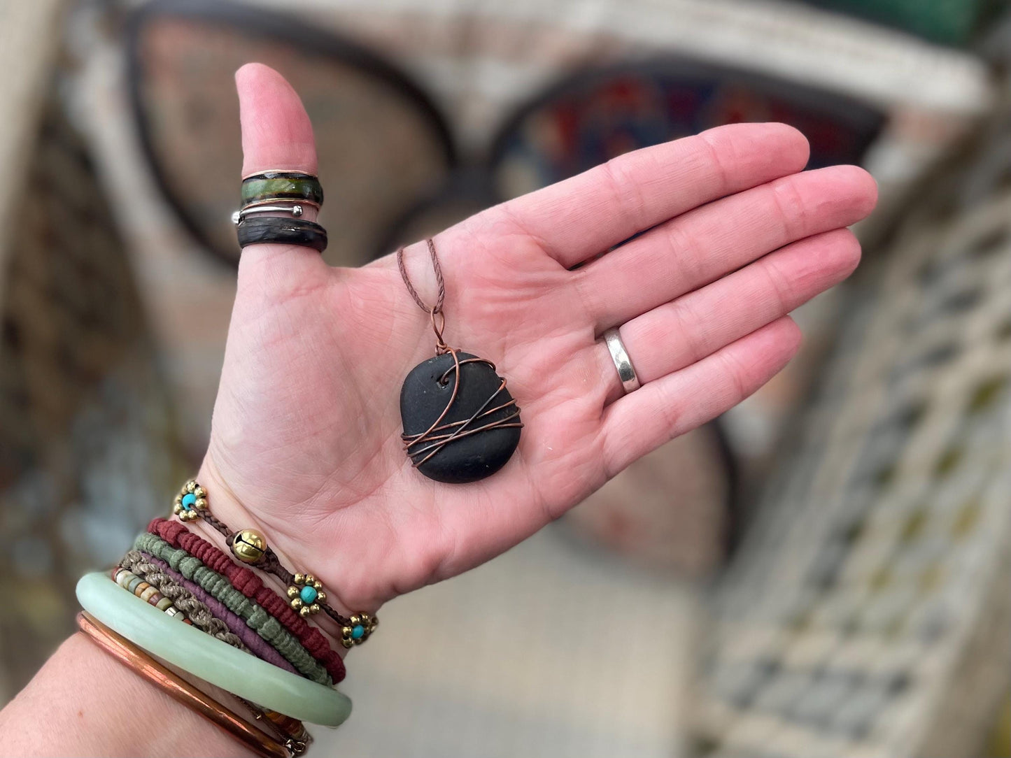 Eco friendly sea glass necklace. Ethical jewellery, boho necklace, unusual gift for him, gift for man, dragons blood, sea glass jewellery