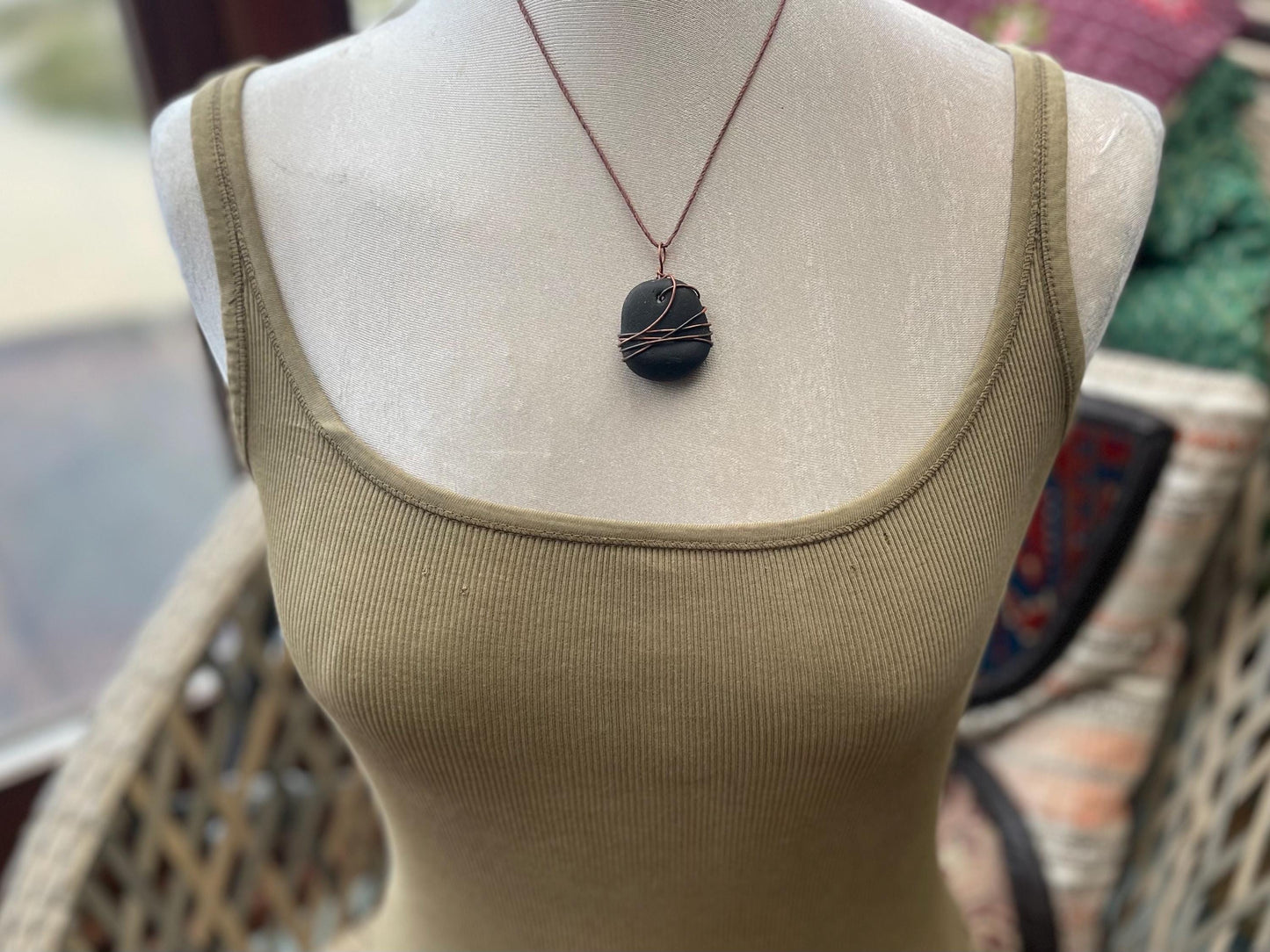 Eco friendly sea glass necklace. Ethical jewellery, boho necklace, unusual gift for him, gift for man, dragons blood, sea glass jewellery