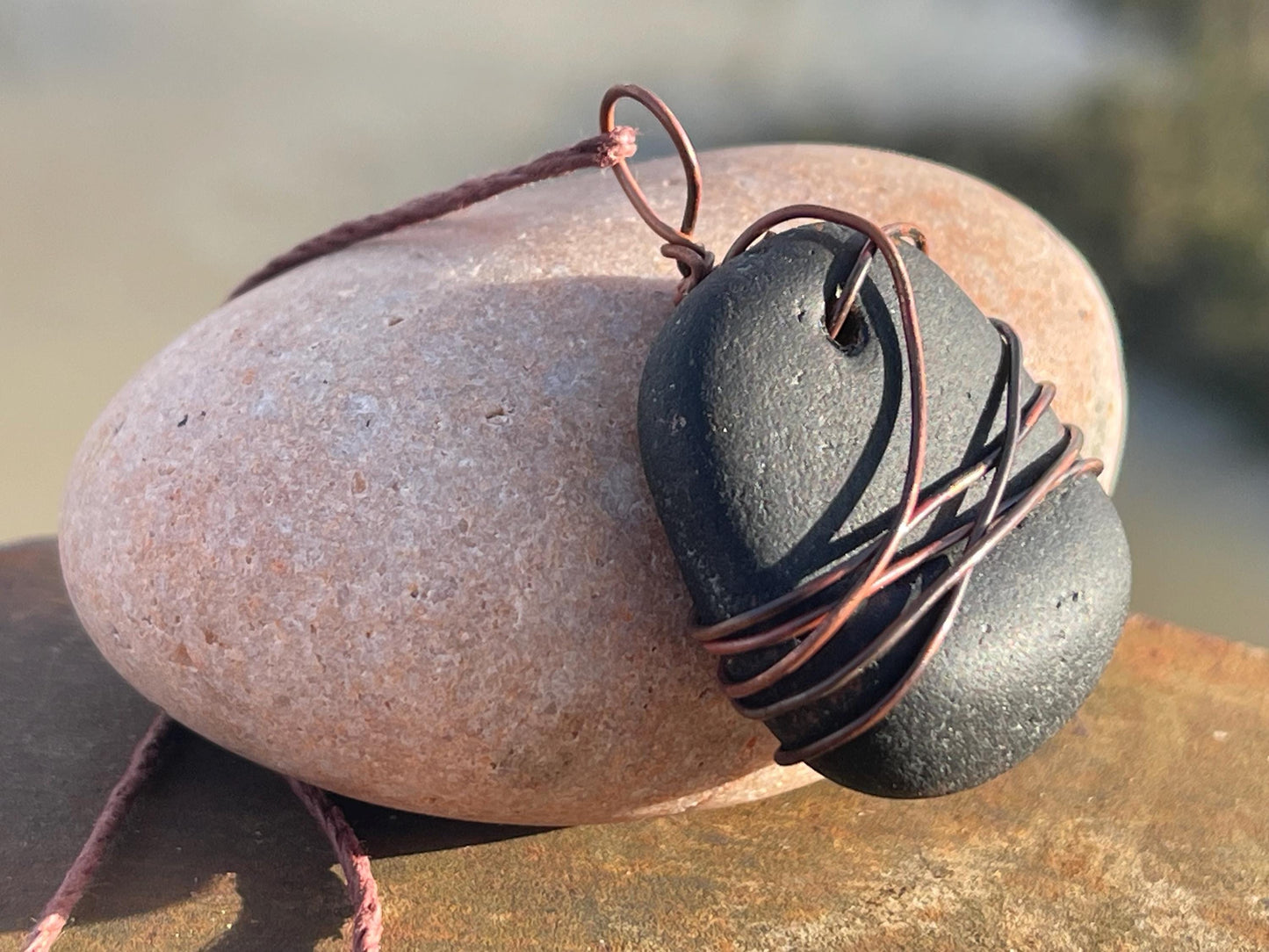 Eco friendly sea glass necklace. Ethical jewellery, boho necklace, unusual gift for him, gift for man, dragons blood, sea glass jewellery