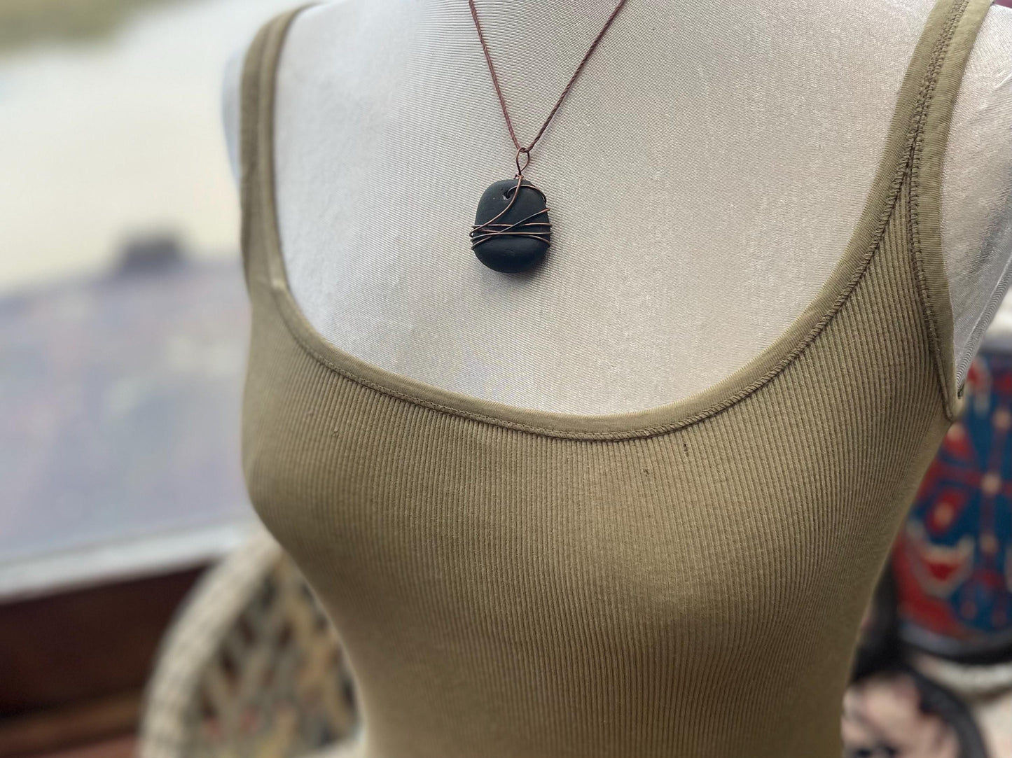 Eco friendly sea glass necklace. Ethical jewellery, boho necklace, unusual gift for him, gift for man, dragons blood, sea glass jewellery