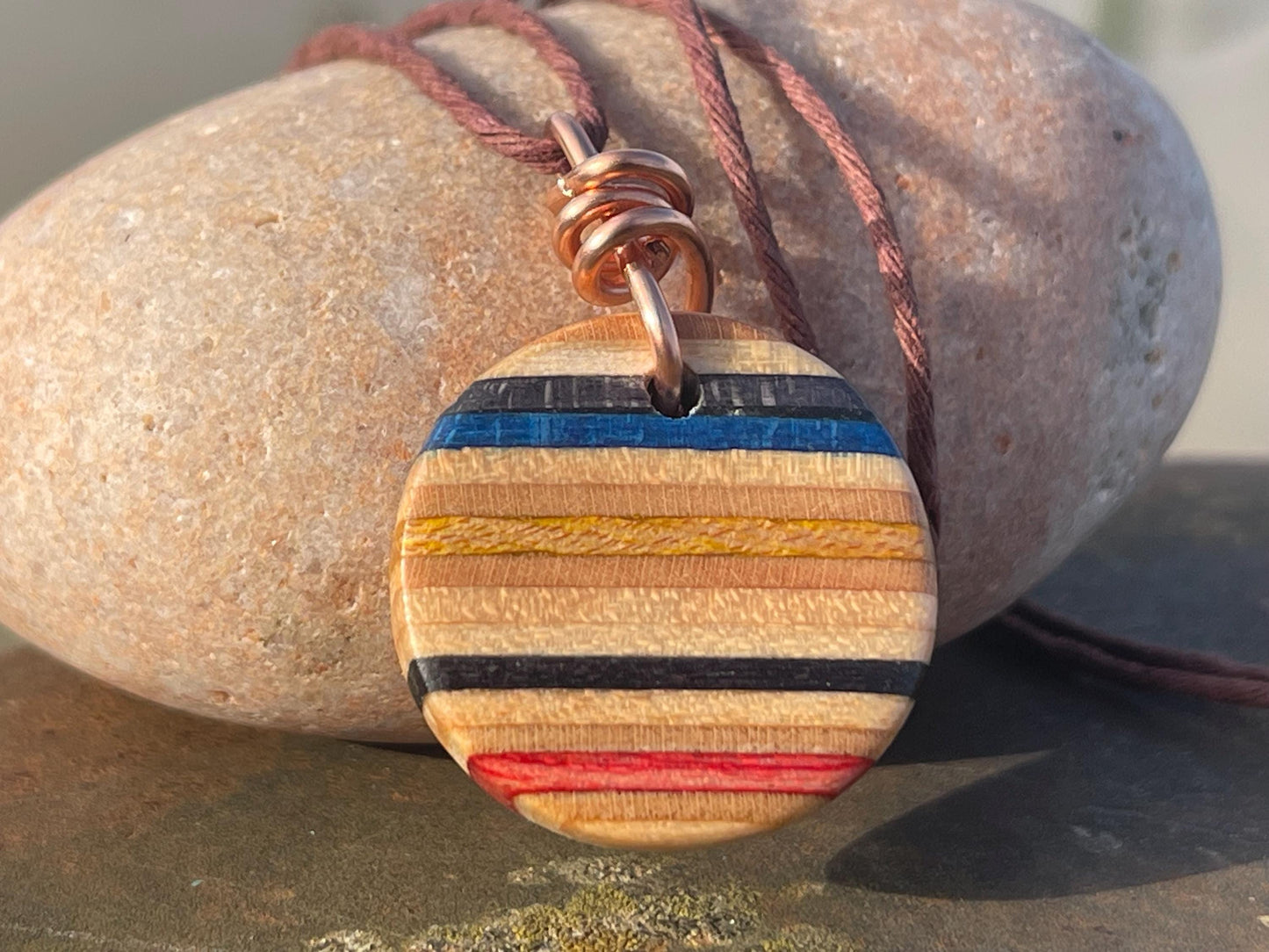 ORANGE Handmade pendant made from old skateboards. Skateboard necklace. Unique gifts for men. Sustainable jewellery. Eco friendly jewellery.