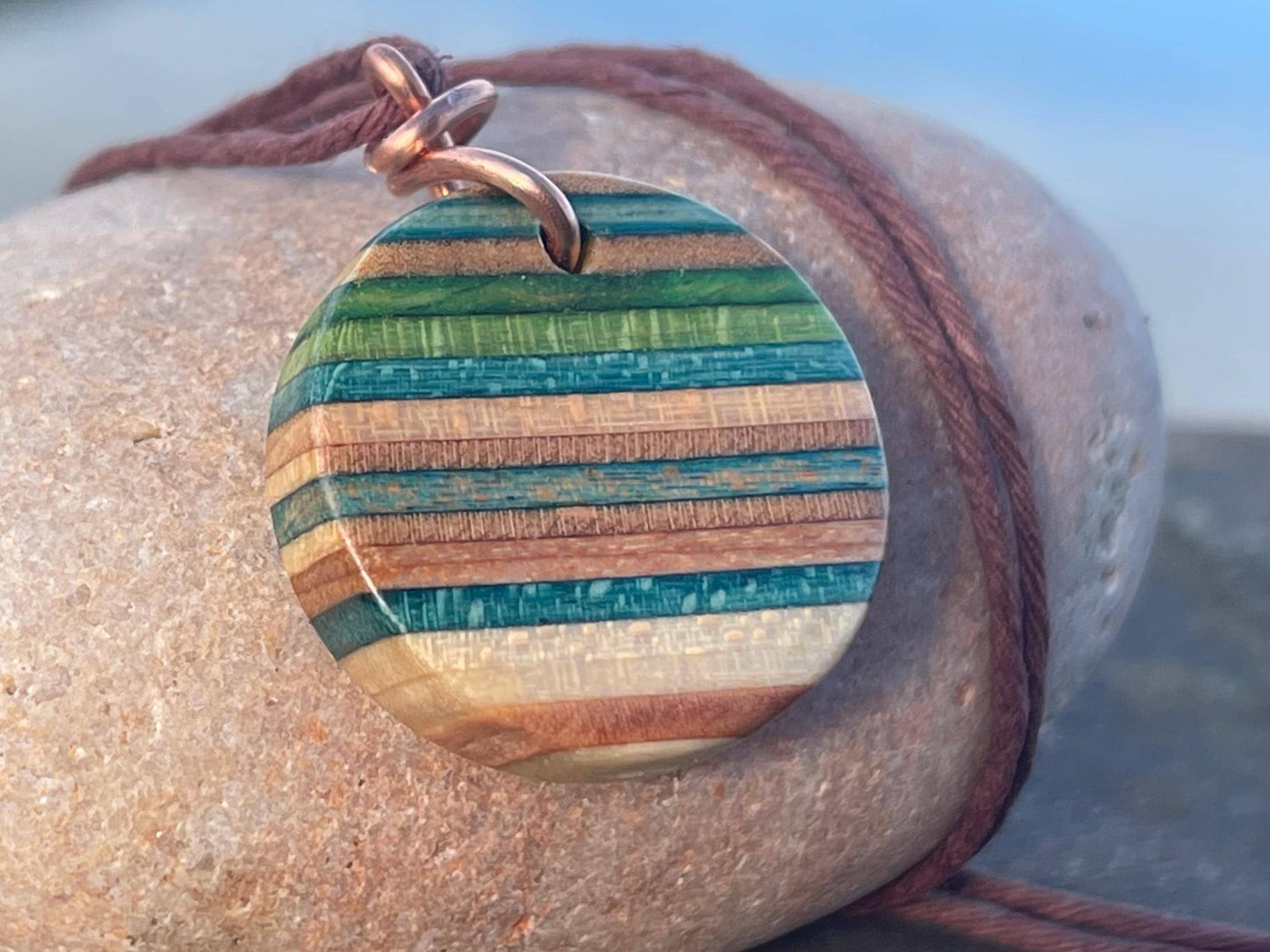 GREEN Handmade pendant made from old skateboards. Skateboard necklace. Unique gifts for men. Sustainable jewellery. Eco friendly jewellery.