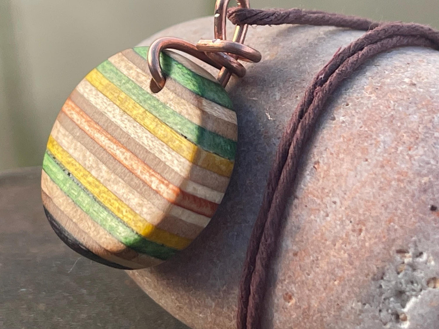 GREEN Handmade pendant made from old skateboards. Skateboard necklace. Unique gifts for men. Sustainable jewellery. Eco friendly jewellery.