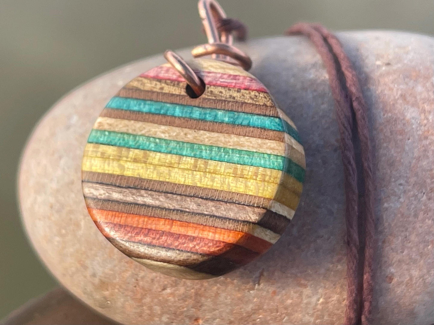 MULTICOLOURED Handmade pendant made from old skateboards. Skate necklace. Unique gifts for men. Sustainable Eco friendly jewellery.