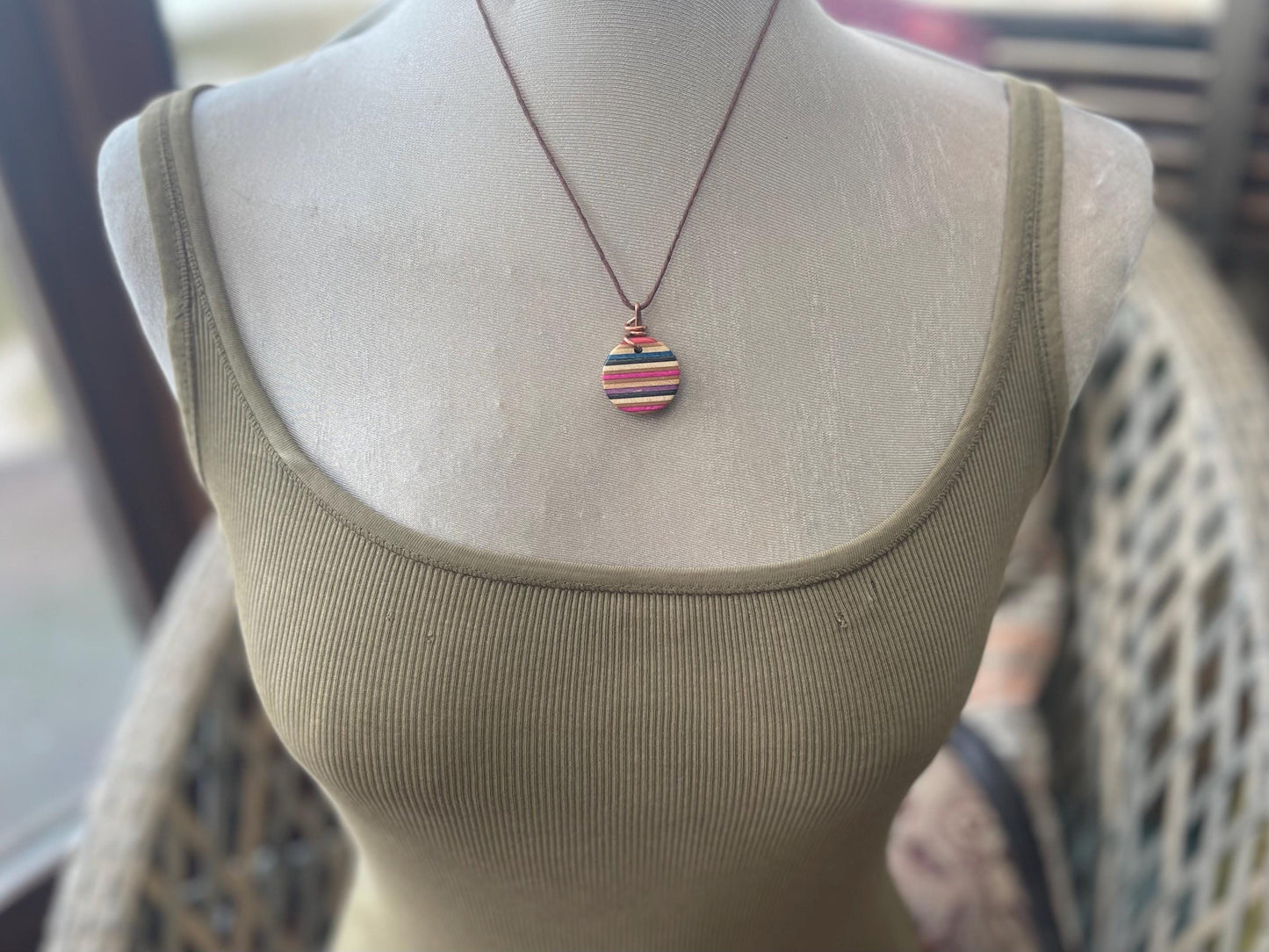 MULTICOLOURED Handmade pendant made from old skateboards. Skate necklace. Unique gifts for men. Sustainable Eco friendly jewellery.