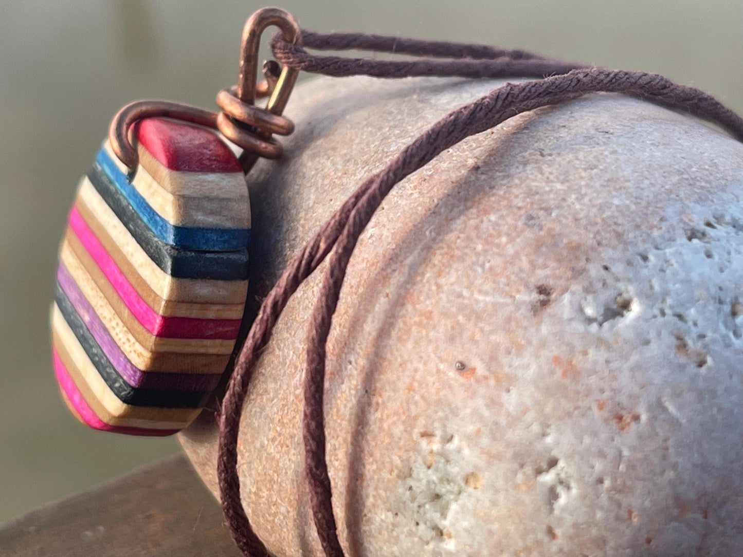 PINK Handmade pendant made from old skateboards. Skateboard necklace. Unique gifts for men. Sustainable jewellery. Eco friendly jewellery.