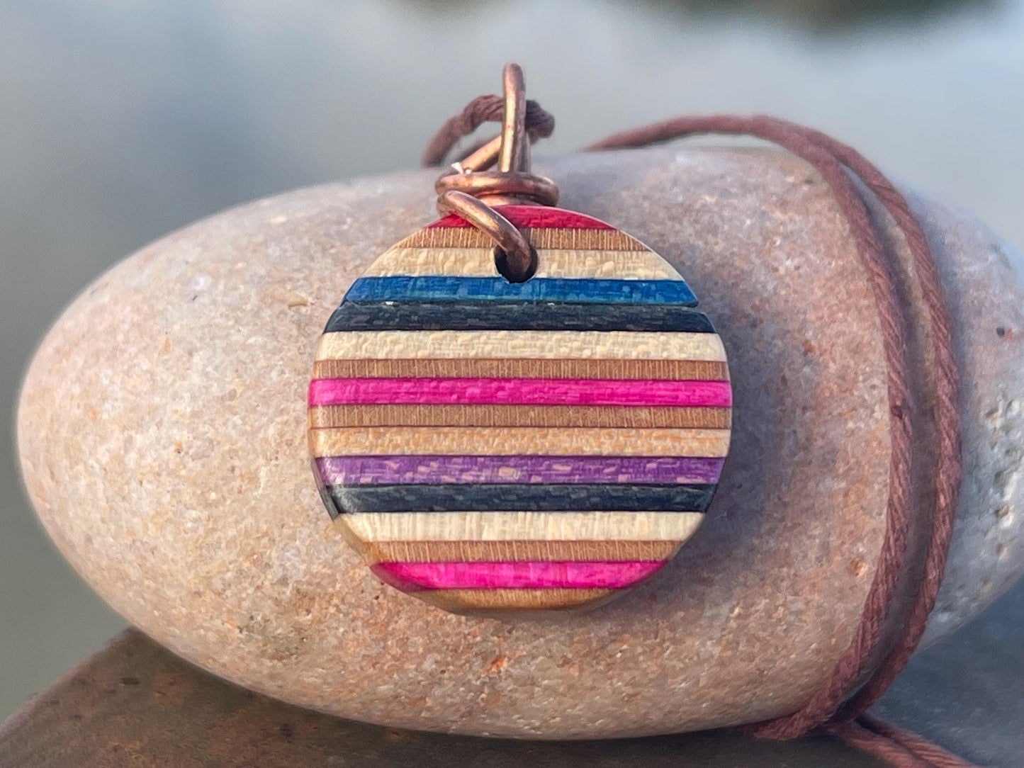 PINK Handmade pendant made from old skateboards. Skateboard necklace. Unique gifts for men. Sustainable jewellery. Eco friendly jewellery.