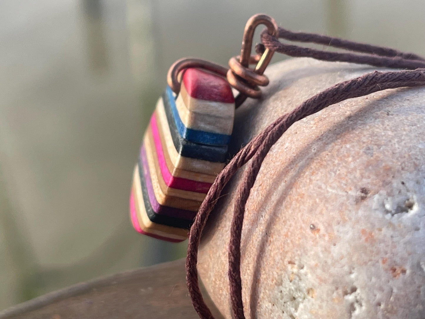 PINK Handmade pendant made from old skateboards. Skateboard necklace. Unique gifts for men. Sustainable jewellery. Eco friendly jewellery.