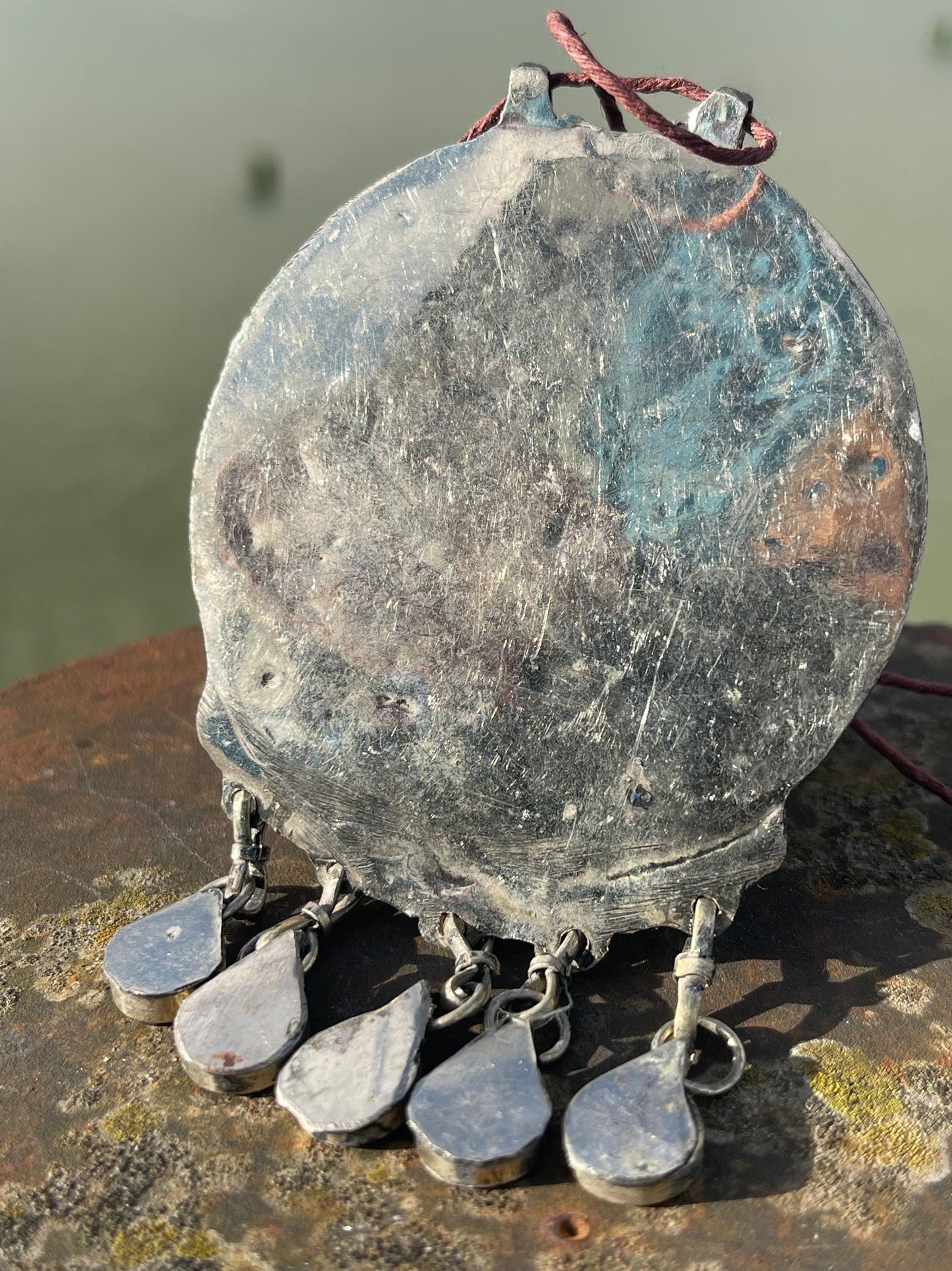 Gypsy jewellery. Very large statement necklace. Vintage jewellery, ethical jewellery, red and green pendant, boho necklace, unique necklace