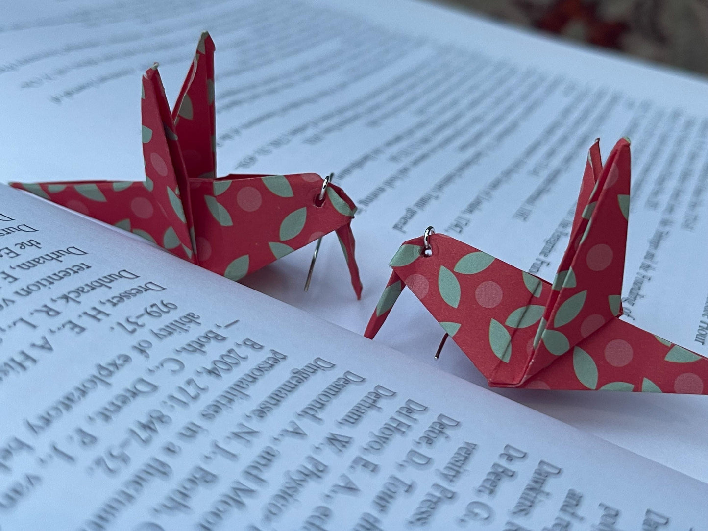 Bird origami earrings on recycled sterling silver. Eco friendly jewellery. Bird earrings. Handmade bird jewellery. Red birds on silver