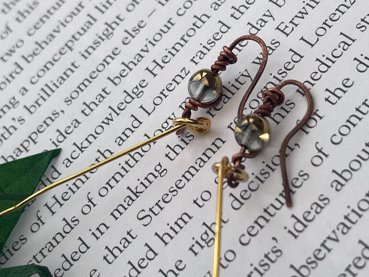 Bird origami earrings on recycled vintage beading. Eco friendly jewellery. Bird earrings. Handmade bird jewellery. Green birds. Eco gifts.