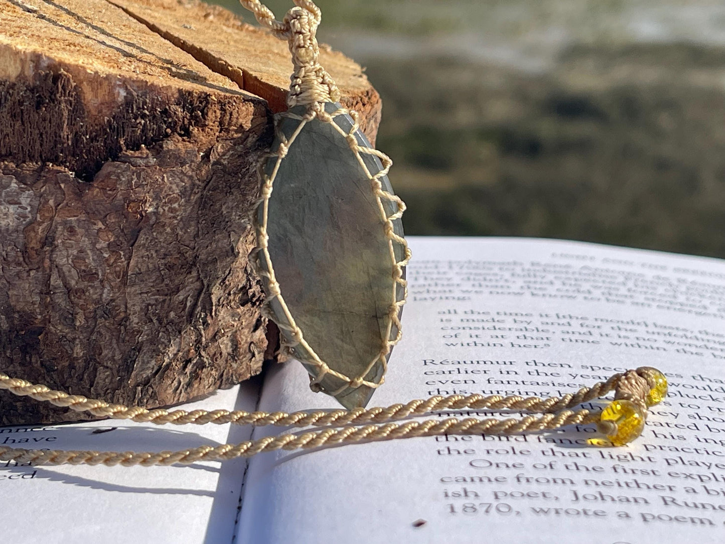 Stunning macrame labradorite necklace on an adjustable cord. Handmade gemstone necklace, boho jewellery. Macrame jewellery. Unique necklace.