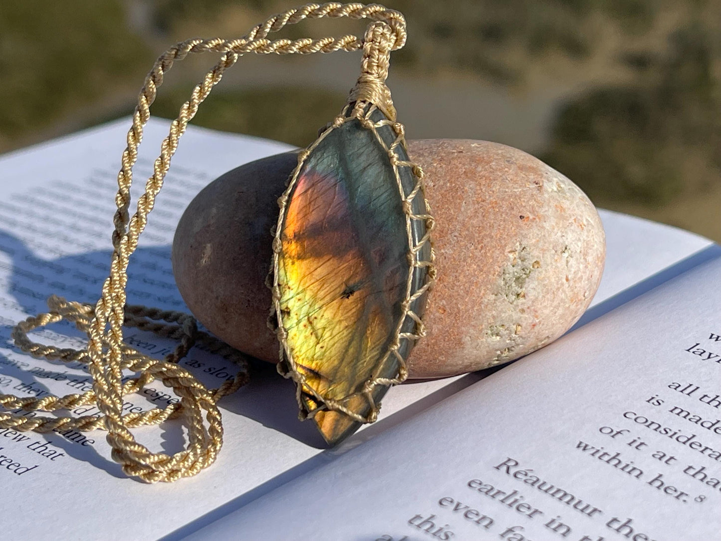 Stunning macrame labradorite necklace on an adjustable cord. Handmade gemstone necklace, boho jewellery. Macrame jewellery. Unique necklace.