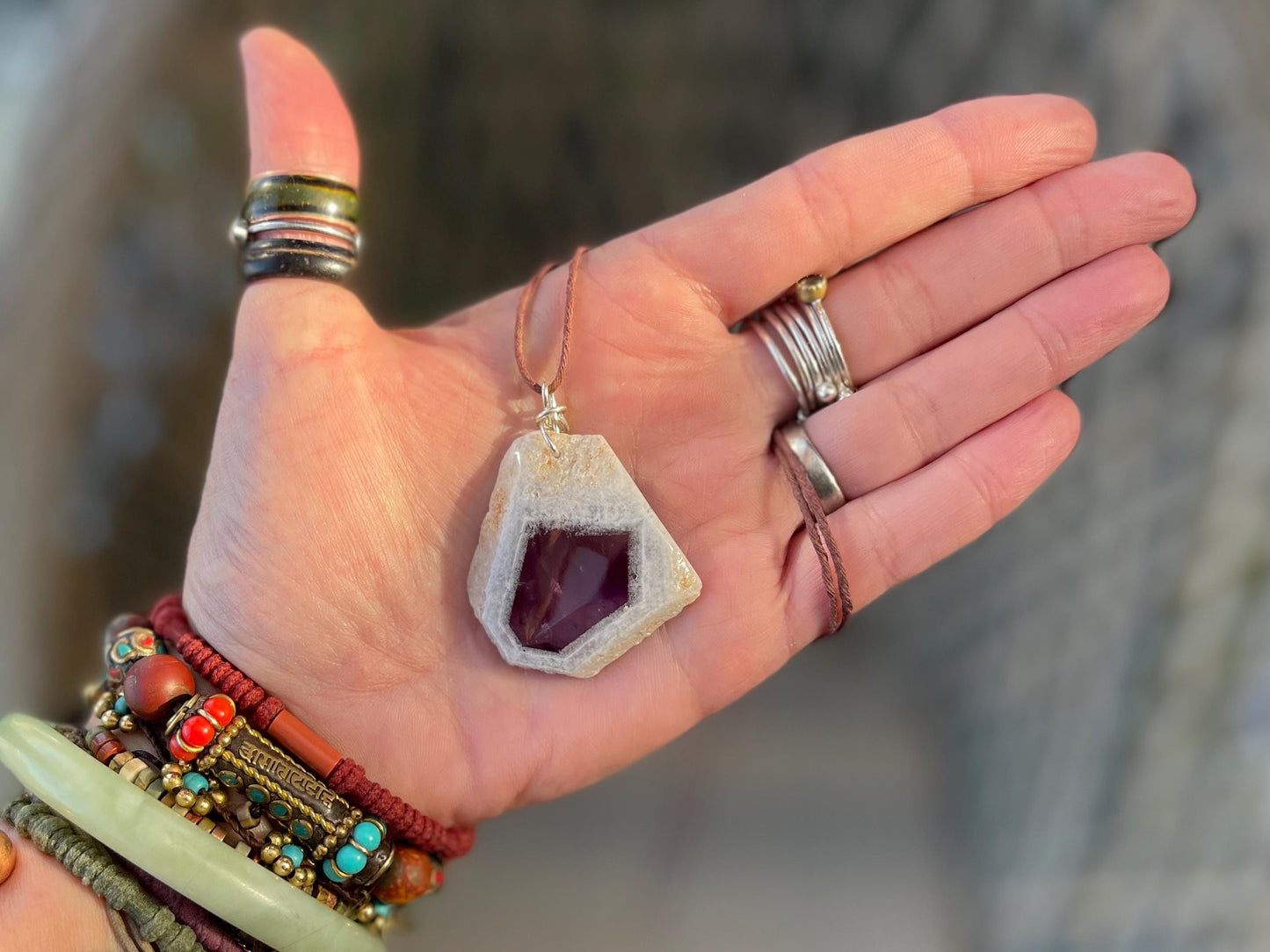 Amethyst pendant, amethyst necklace, amethyst jewellery, gift for him, boho handmade necklace,  romantic gift for her, ethical jewellery